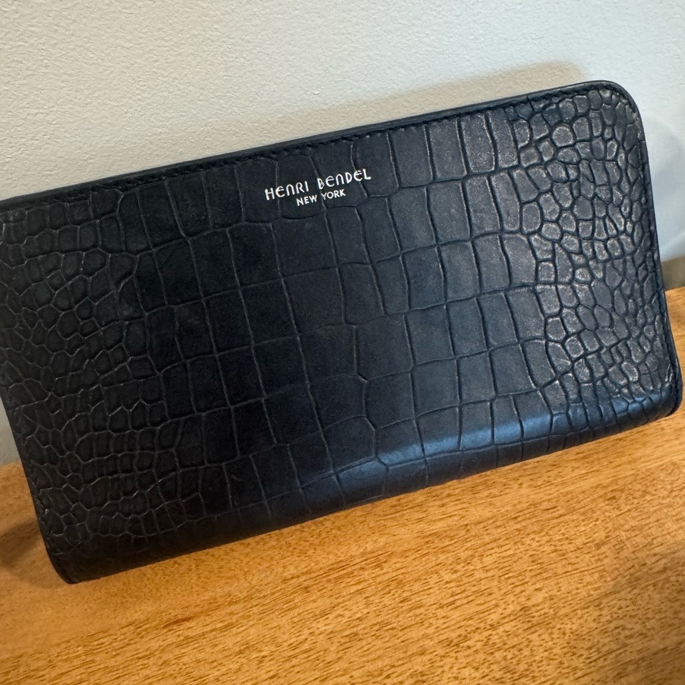 Henri Bendel Black Embossed Leather Wallet